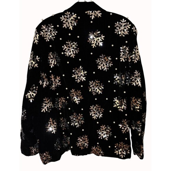 Women's Sequined Snowflake & Faux Pearl Velvet Blazer By Tipsy Elves‎ 1X Black - Picture 4 of 8